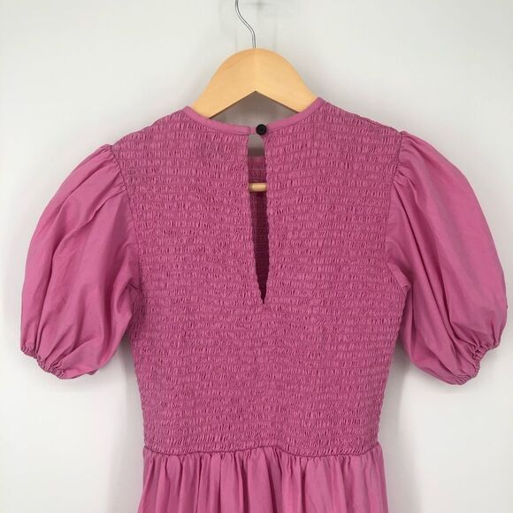 Tuckernuck SWF Puff Sleeve Tiered Midi Dress Womens Small Pink Bubblegum Cotton - Picture 11 of 16